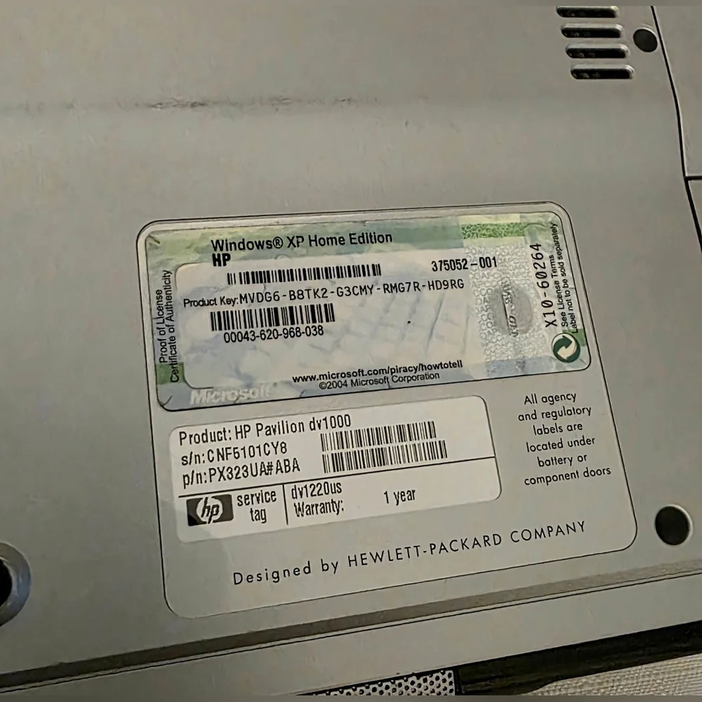 HP Pavilion DV1000 Widescreen Laptop Windows XP No charger Not Tested for parts